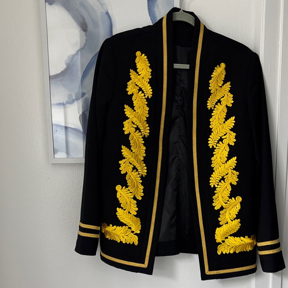Balmain style Black Jacket with Gold Embroidery